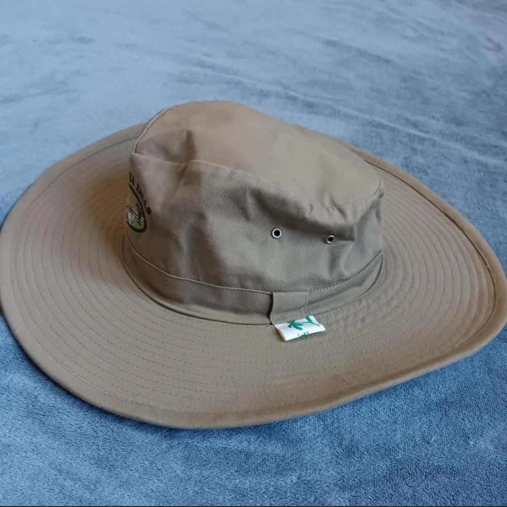 Vintage Victoria Falls Khaki Safari Sun Hat Wide Brim Embroidered Waterfall Cap - Picture 3 of 8